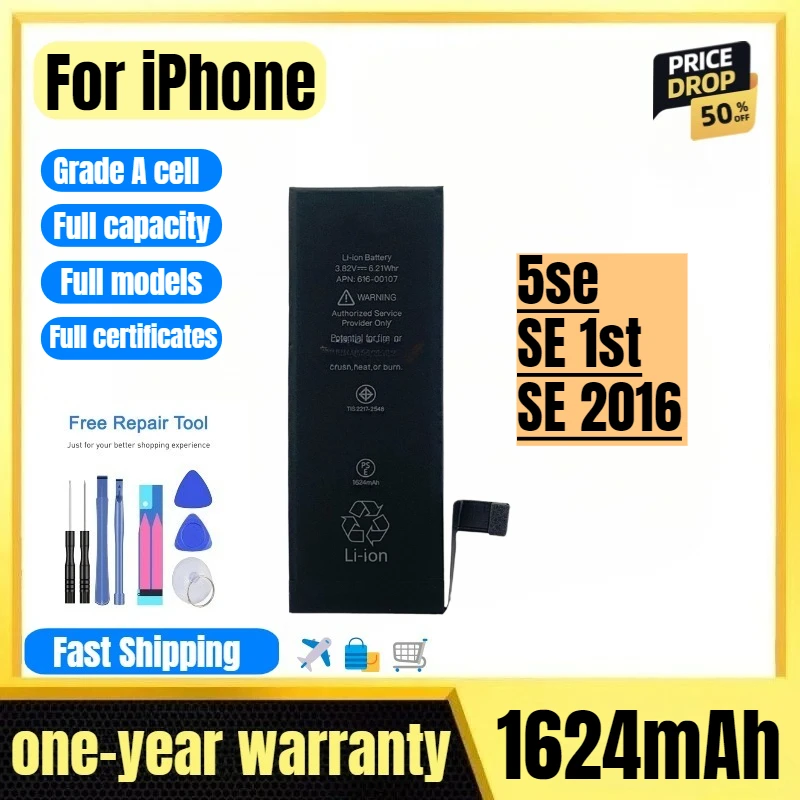 

A1662/1723 for IPhone 5se/SE 1st/SE 2016 Phone Battery High Quality High Capacity Replacement Bateria Grade A Cell with Tools
