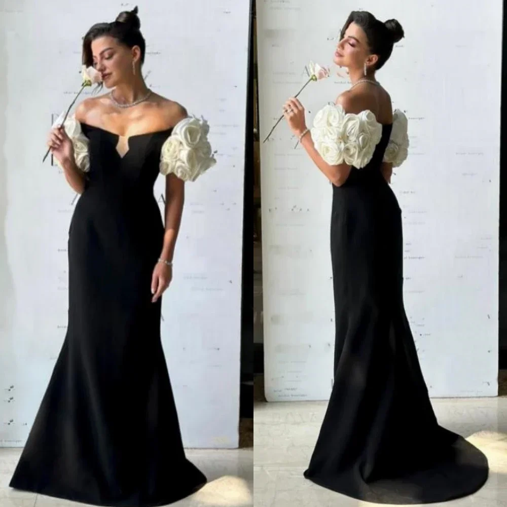 

Женское платье для выпускного вечера в Саудовской Аравии с открытыми плечами и русалкой по индивидуальному заказу, вечернее платье с цветочным принтом, длиной до пола, шармез, вечер D