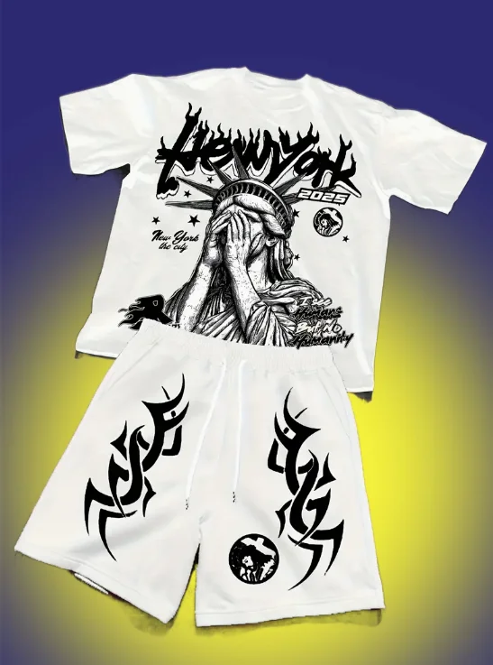 

Лето 2025 г., новая уличная мода, простой 3D узор с принтом, мягкий, удобный, дышащий, молодежный и энергичный молодежный комплект