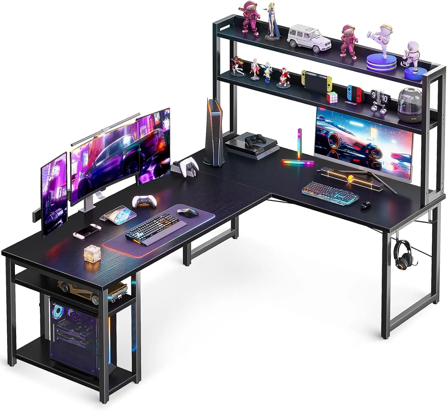 

L Shaped Gaming Desk with Hutch, Computer Desk with Storage Shelves, 66" L Shaped Desk The color is optional.