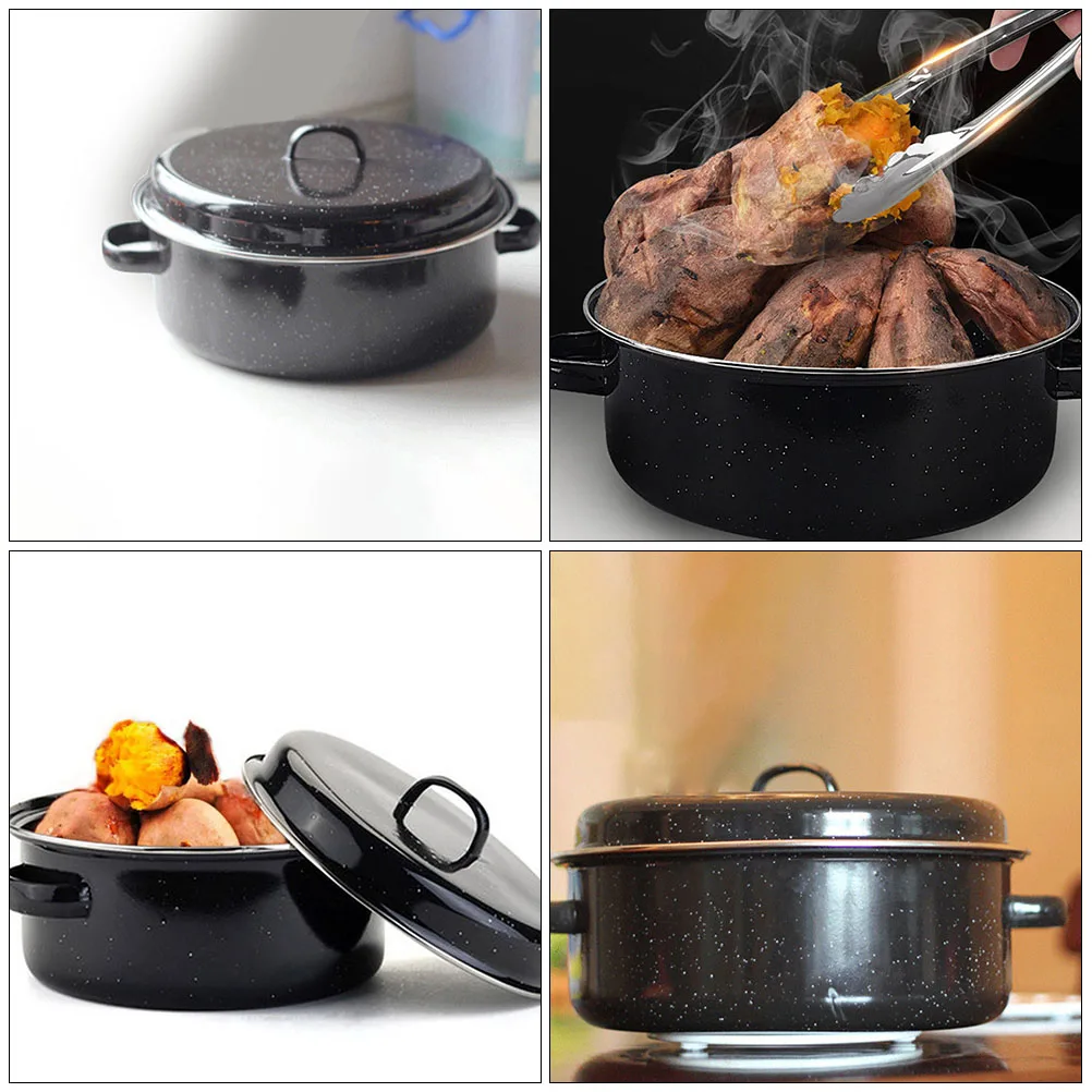 

1 Set Covered Round Roaster Kitchen Roasted Pan Sweet Potato Corn Roasted Pot Household Cast Iron Chestnut Stove Baking Pan