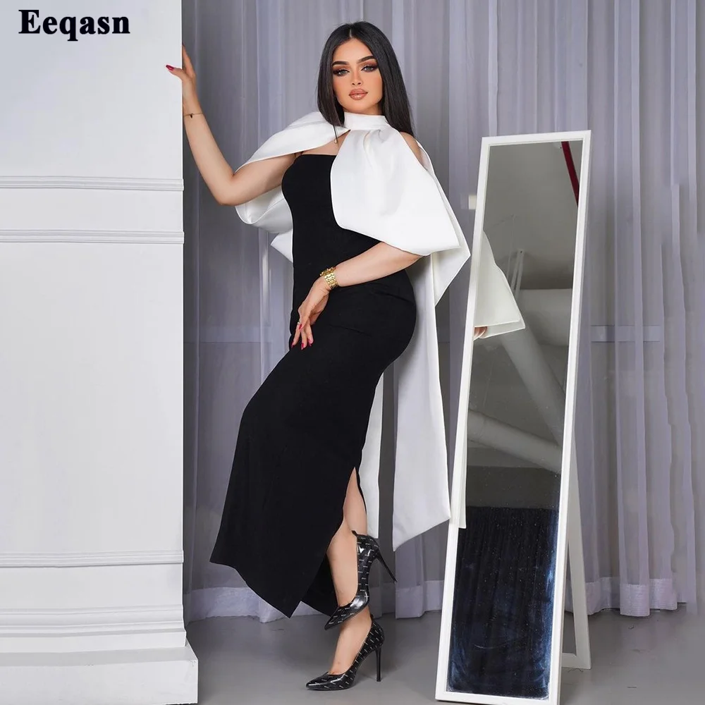 

Eeqasn Black Ivory Mermaid Evening Dresses Arabic 2 Pieces Halter Women Formal Prom Gowns Jacket Dubai Women Long Party Dress