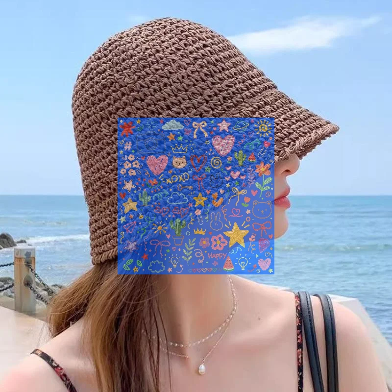 Unique Woven Women Sun Hat Solid Color Breathable Straw Fisherman Hat Foldable Visor Cap Bucket Hat Vacation