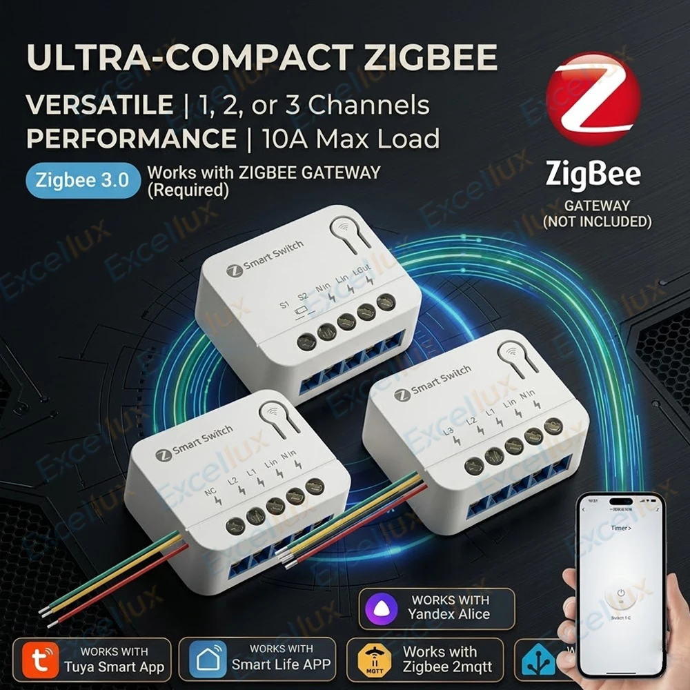 Tuya Zigbee Smart Switch Module 10A DIY Smart Home Relay 1 2 3-Gang Automation Breaker Work with Smart Life Z2M Alexa Echo Alice