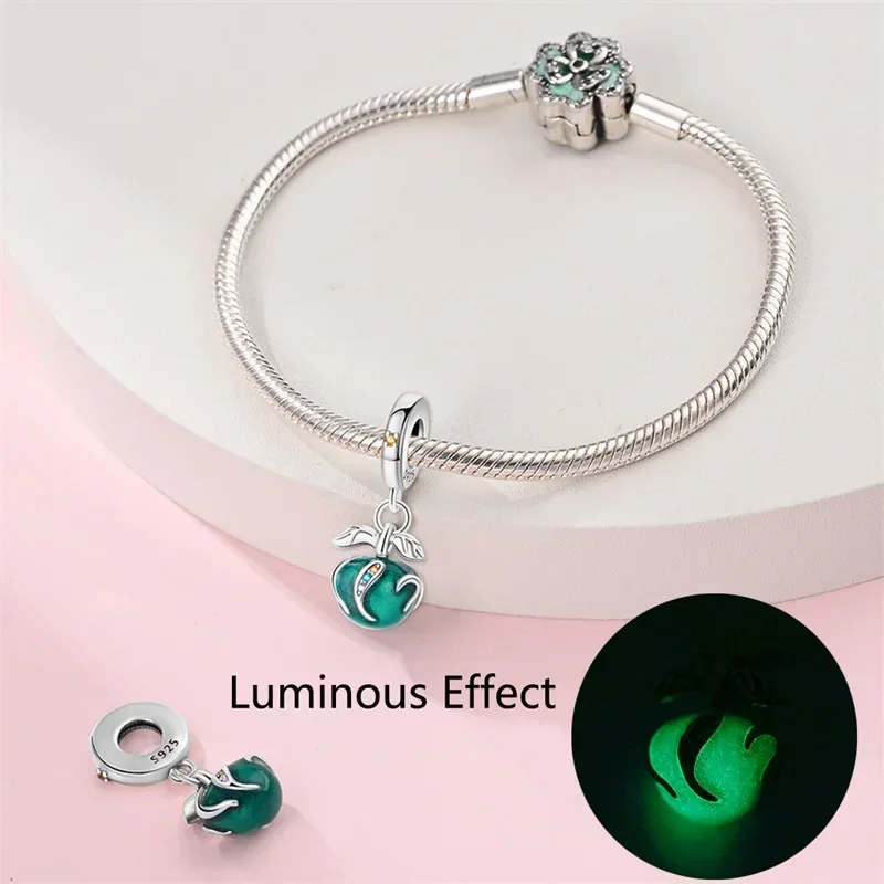 Colgante de Plata de Ley 925 con forma de manzana, abalorio con forma de linterna, elfo, ciervo, globo, Arco Iris, Donut, compatible con pulseras Pandora, joyería artesanal