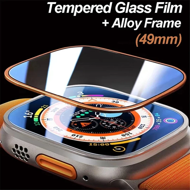 P+ Metal Frame Case With Tempered Glass For Apple Watch Ultra 49mm Screen Protector
