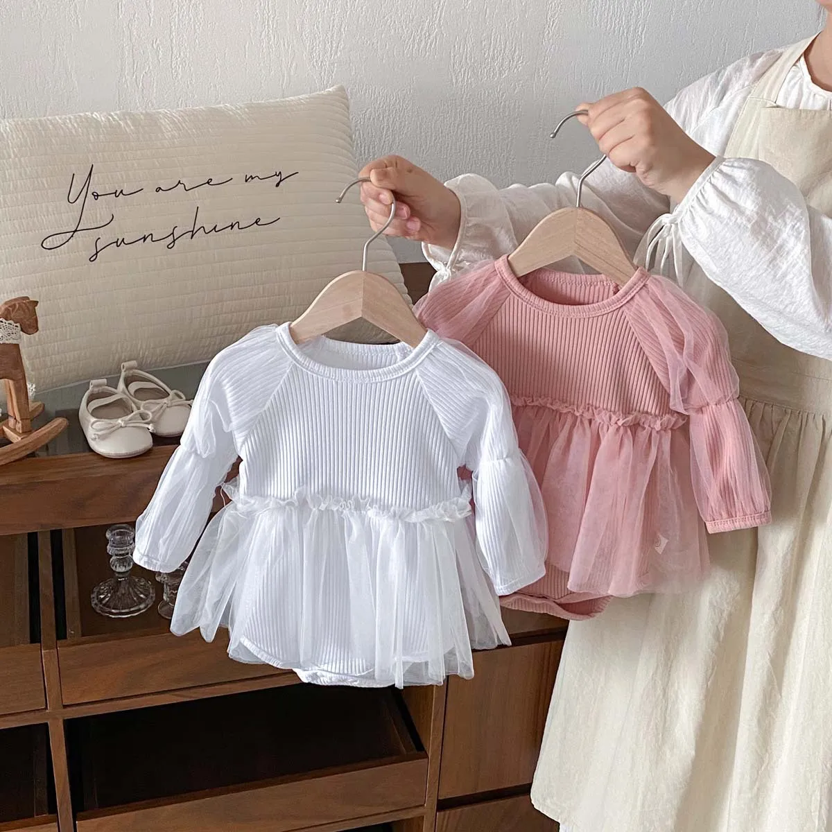 

Детский комбинезон на весну и осень, новый стиль, сетчатая сумка принцессы в полоску, пердежная одежда, комбинезон с рукавами-фонариками для маленьких девочек, одежда