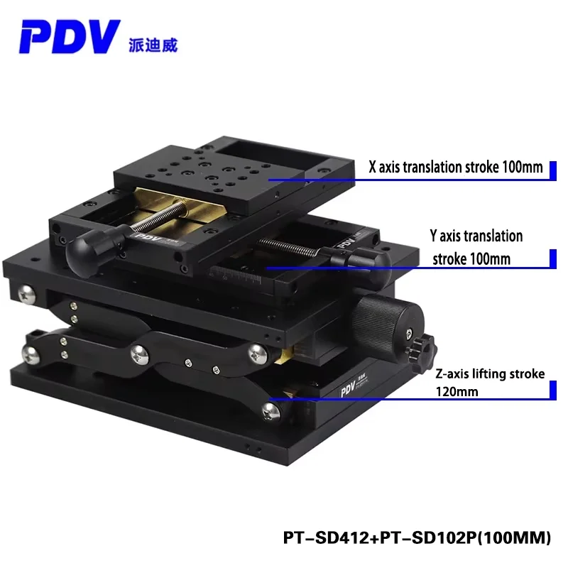 XYZ Palcoscenico di regolazione manuale a tre assi, Martinetto da laboratorio manuale multi viaggio 60mm 120mm Tabella di spostamento regolabile tridimensionale