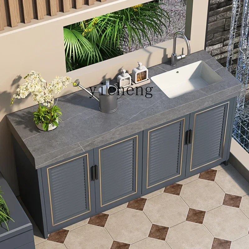 

aluminum alloy outdoor balcony rock slab hanging edge sink cabinet courtyard garden sink integrated cabinet