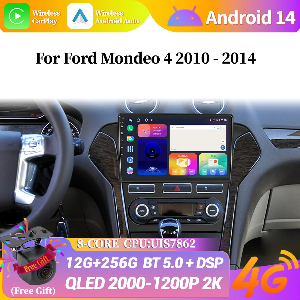 

For Ford Mondeo 4 2010 - 2014 Android 14 Carplay Android Auto Radio Car Multimedia GPS CarPlay screen autoradio Navigation