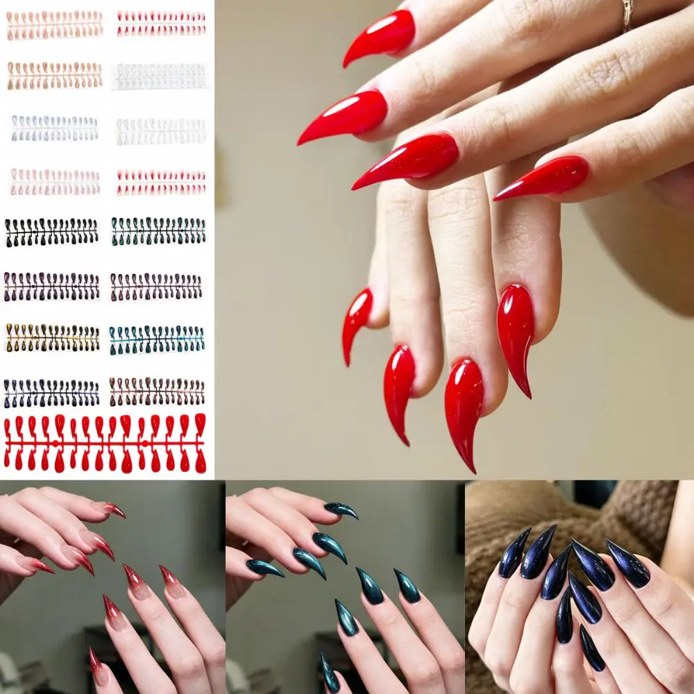 Durable Gothic Beast Claw Press on Nails Gradient Wearable Blood Stained Fake Nail 30pcs False Nail Patch Halloween