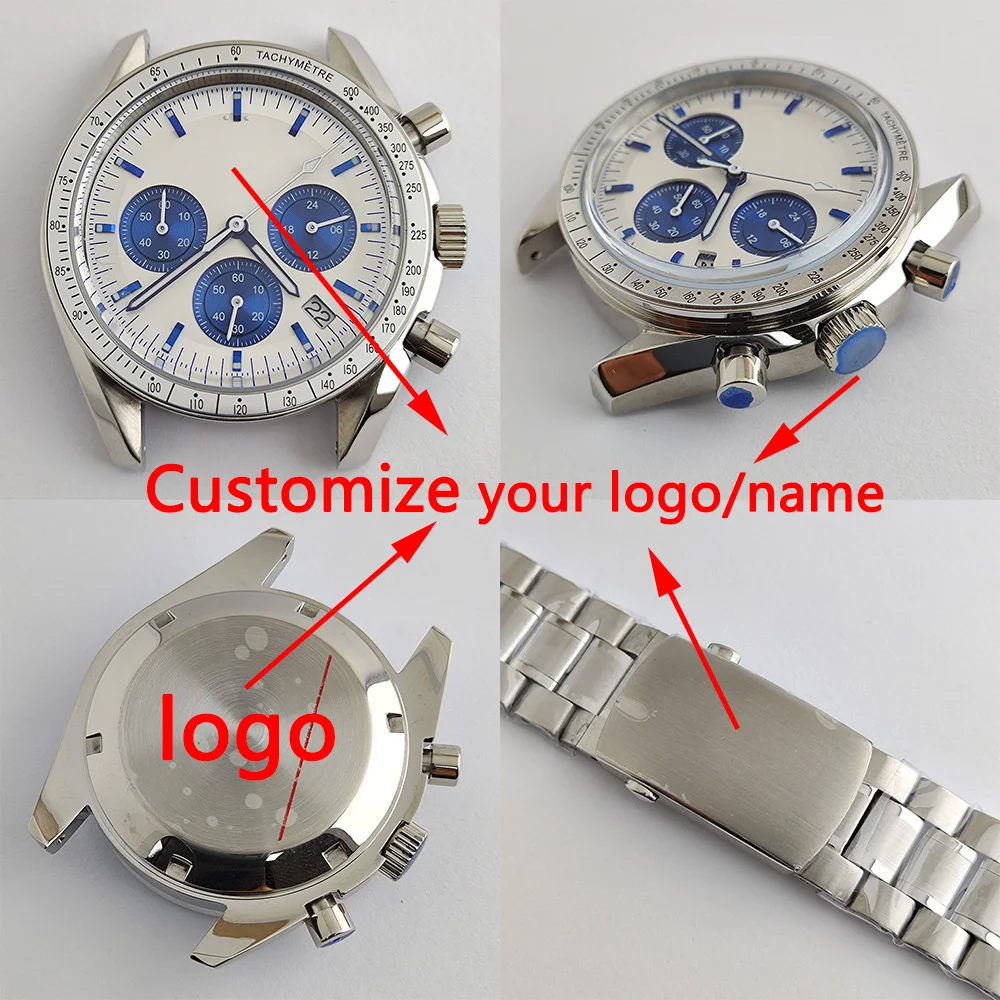 VK63 case japanese chronograph watch VK63 quartz movement 39MM stainless steel case custom logo VK63 dial