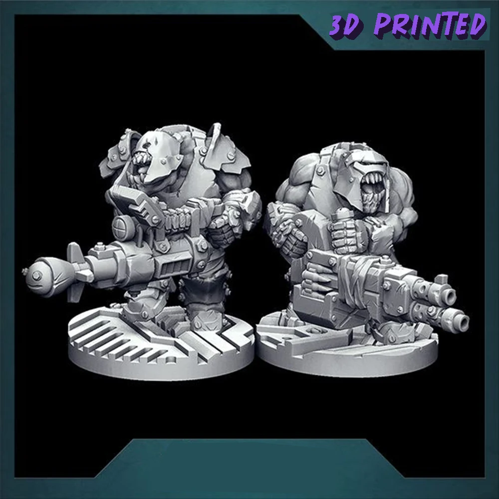 Orc Heavy Gunners Miniature,  Green Skin Figure, Walker, Robot Plasma Gun, HD 3D Printed Resin Model, Action Proxy Wargame