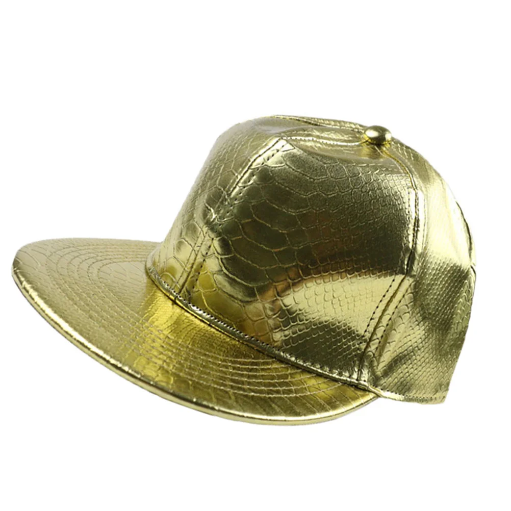 

Snake Baseball Cap Pu Material Solid Color Hat Adjustable 56-60Cm Golden For Men Women Outdoor Performance