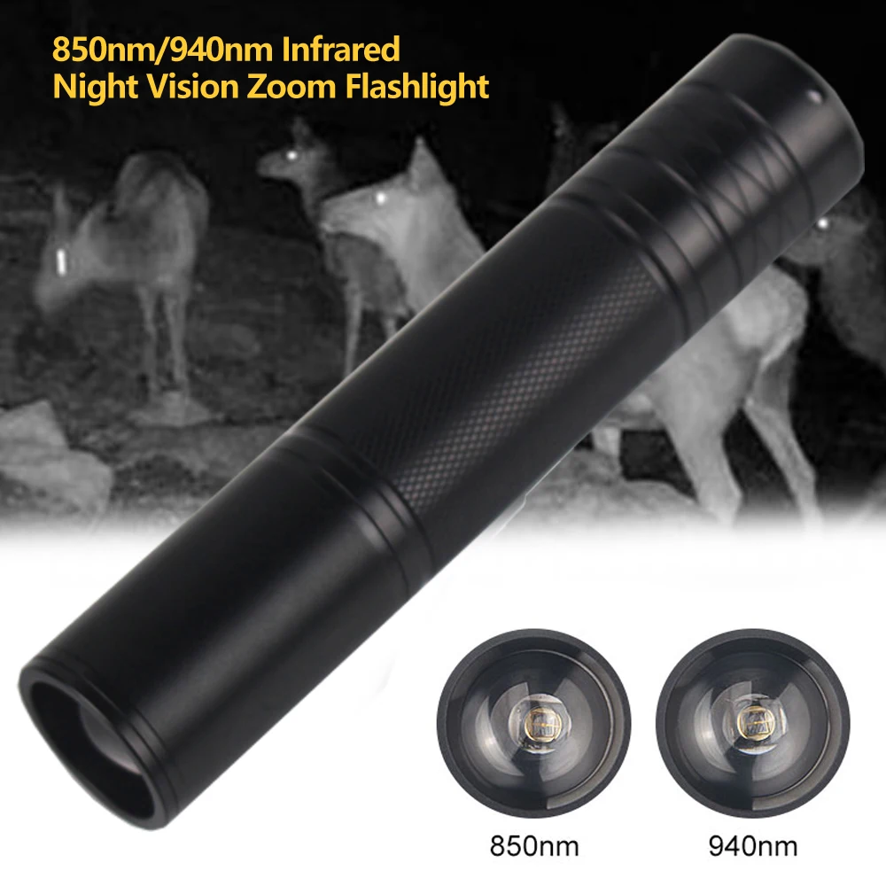 850nm/940nm IR Flashlight Infrared Illuminator Hunting Adjustable Focus Flashlight Night Vision Zoomable LED Infrared Torch