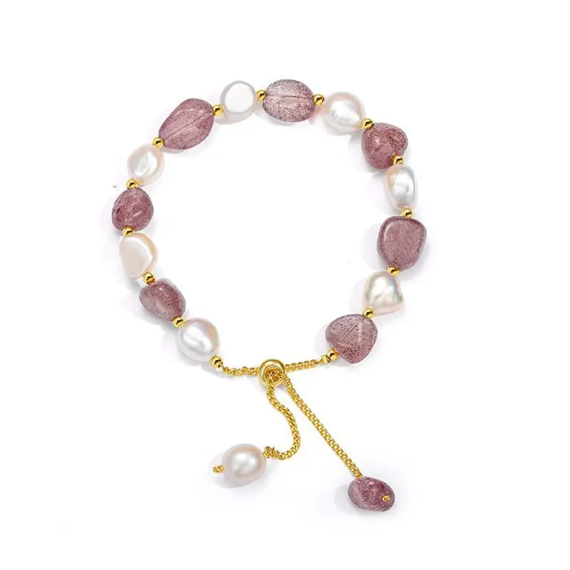 Besten Verkaufen Natürliche Barock Süßwasser Perle & Erdbeere Quarz 14K Gold Gefüllt Weiblichen Charme Armband Schmuck Für Frauen Geschenke – Detail 9