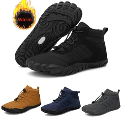 Neue Winters tiefel Männer Schnee barfuß Freizeit schuhe Outdoor-Arbeits schuhe Damen warmes Fell Männer Knöchel schuhe männliche Schneeschuhe große Größe 47