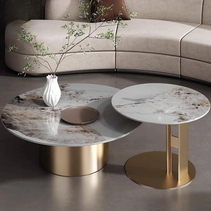 Large and small round coffee table combination household rock slab coffee table modern simple living