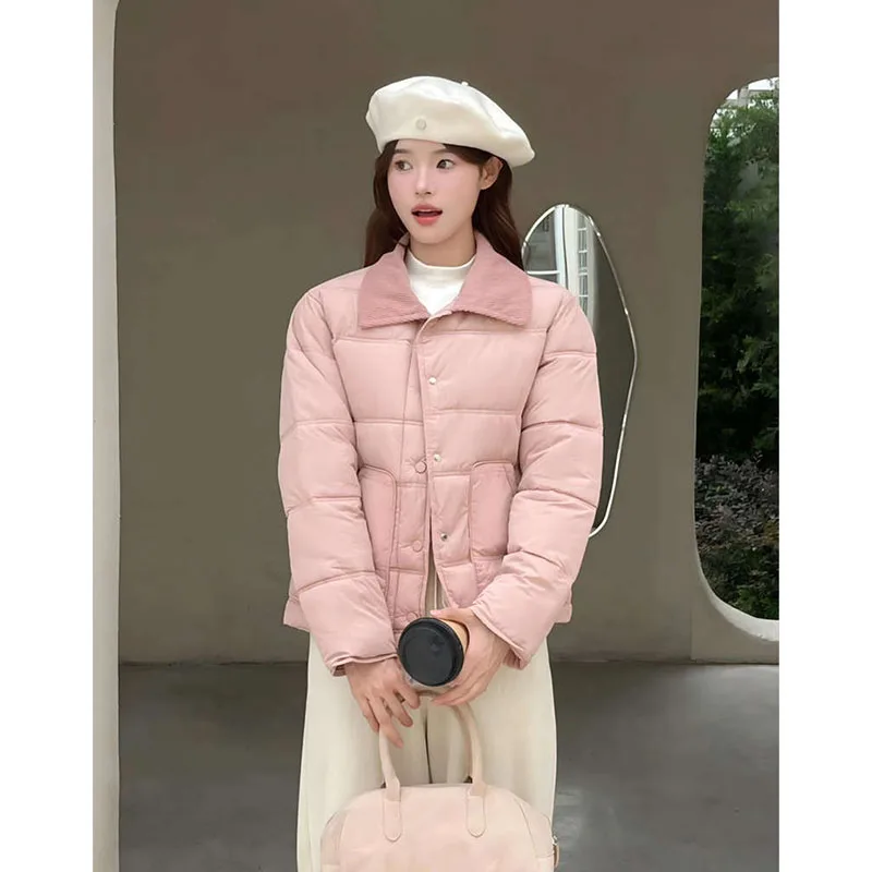 Novo outono inverno jaqueta de algodão feminino casaco de algodão pequeno perfumado veludo emenda cor bloco curto roupas de algodão