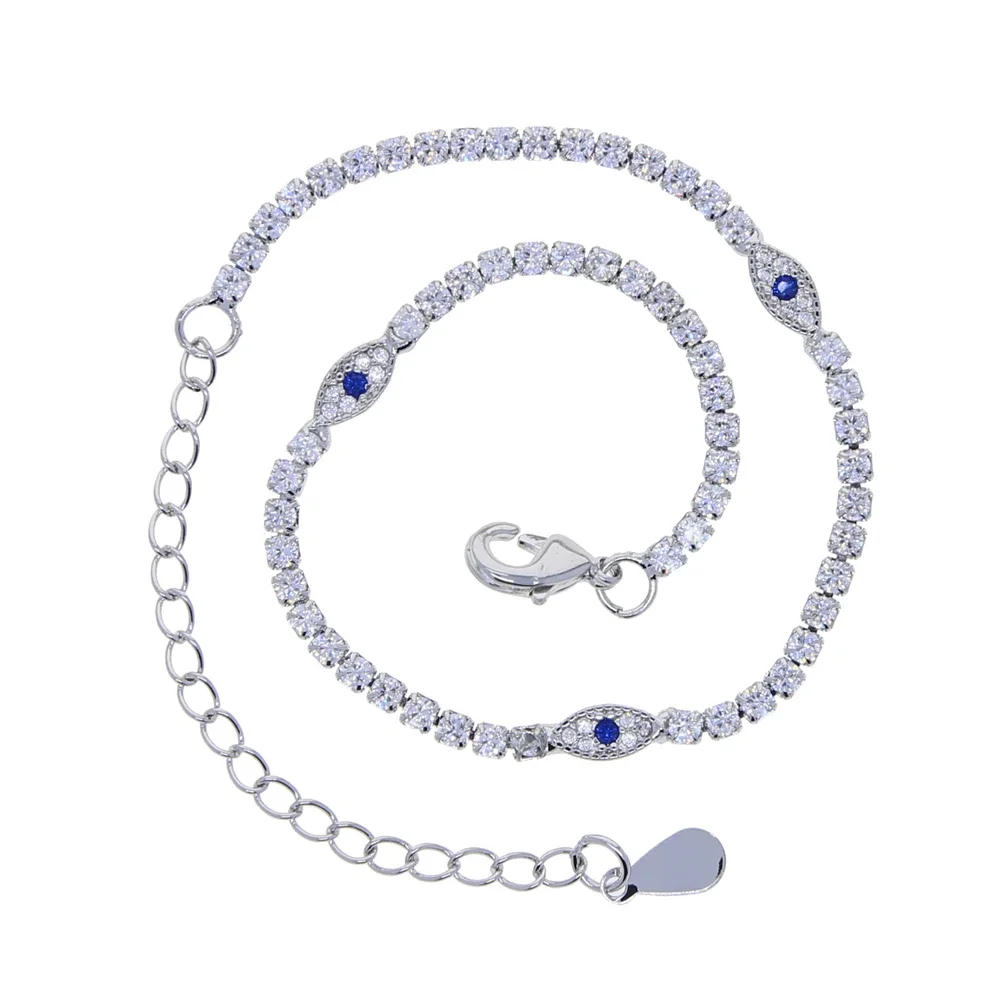 2MM Tennis Chain Anklet White Blue CZ Evil Eye Charm Boho Barefoot on The Leg 2025 Summer Beach Jewelry