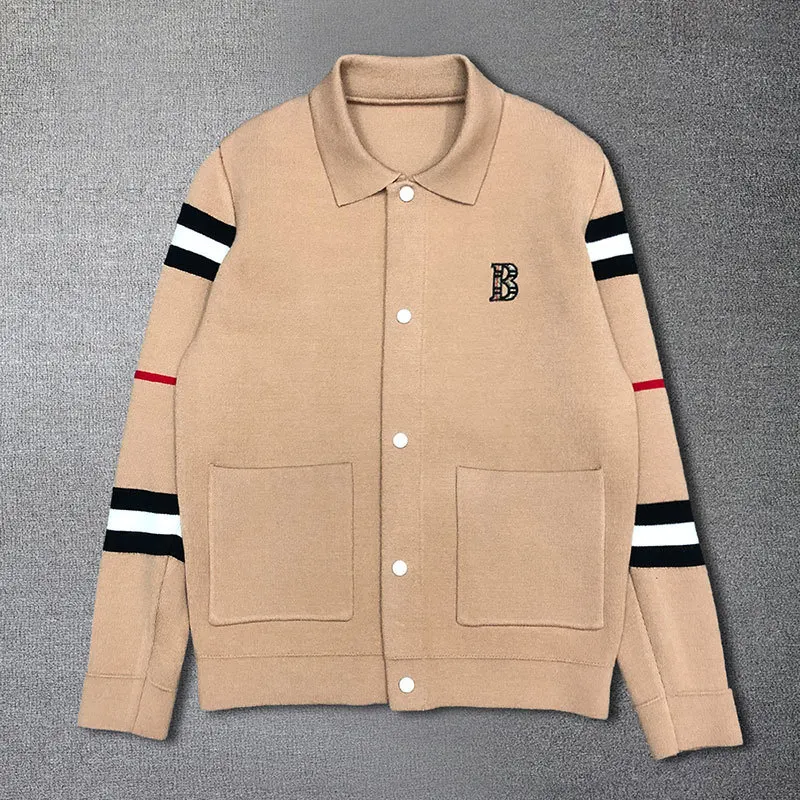 

Fashion Brand Cardigan Plus Size Spliced Color Cardigan Knit Jacket 2023 Autumn Winter England Style Pocket Men Cardigan