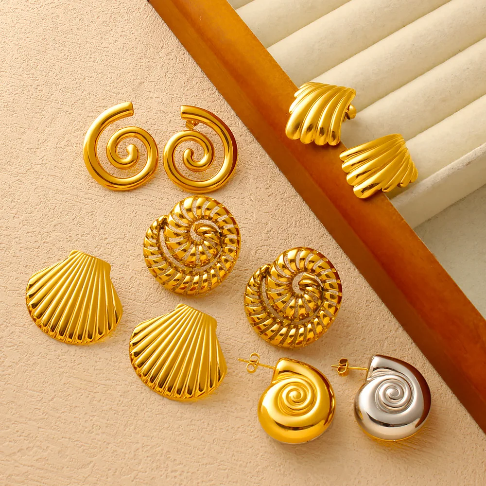 DIY accessories Beach vacation starfish conch earrings 18k gold stainless steel summer fashion stud earrings cross-border ocean