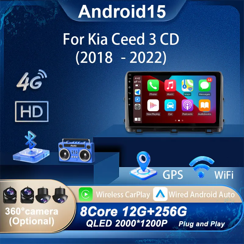 Car Radio Video Multimedia Audio Player for Kia Ceed 3 CD 2018 - 2022 DSP Stereo GPS Navi Wireless CarPlay Bluetooth 4G No 2 din