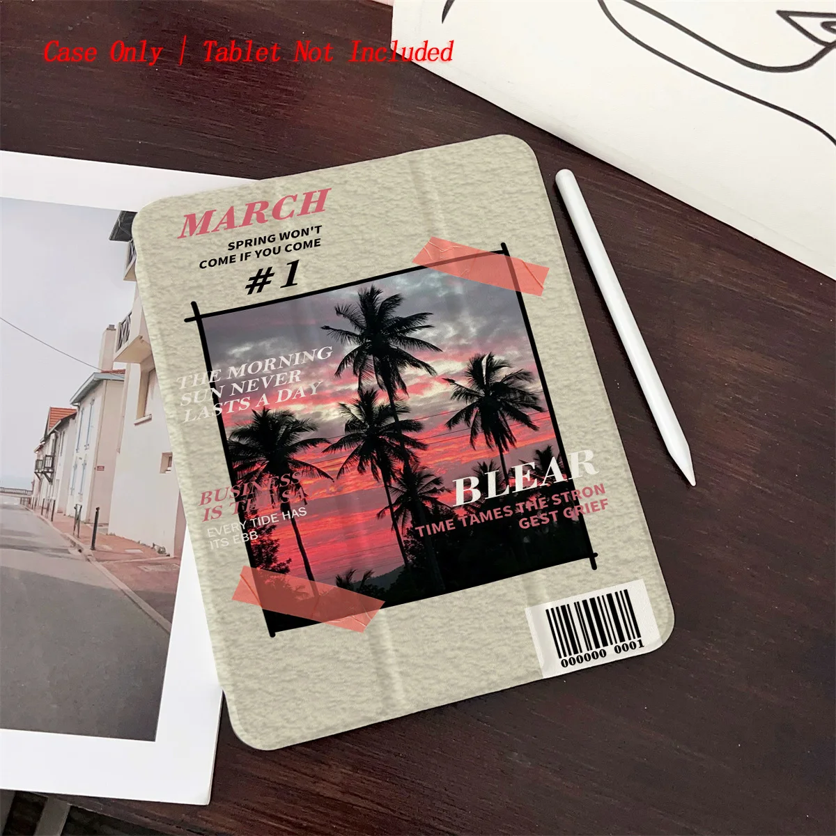 

360 ° Вращающийся чехол для iPad в книжном стиле с отделением для ручки и принтом сцены сутінков, простой свежий стиль для серии Pro/Air/Mini, противоударный