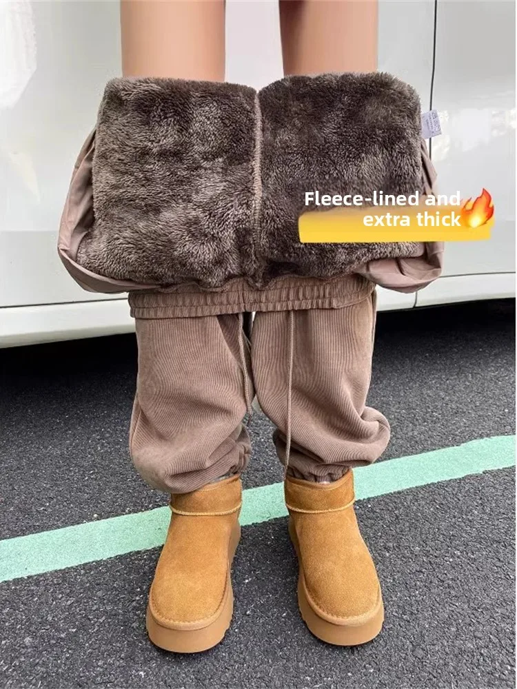 

Men's Thiened Lamb Velvet Corduroy Pants Autumn Winter Warm Cotton Trousers Faionable American Retro Sle Harlan Pants