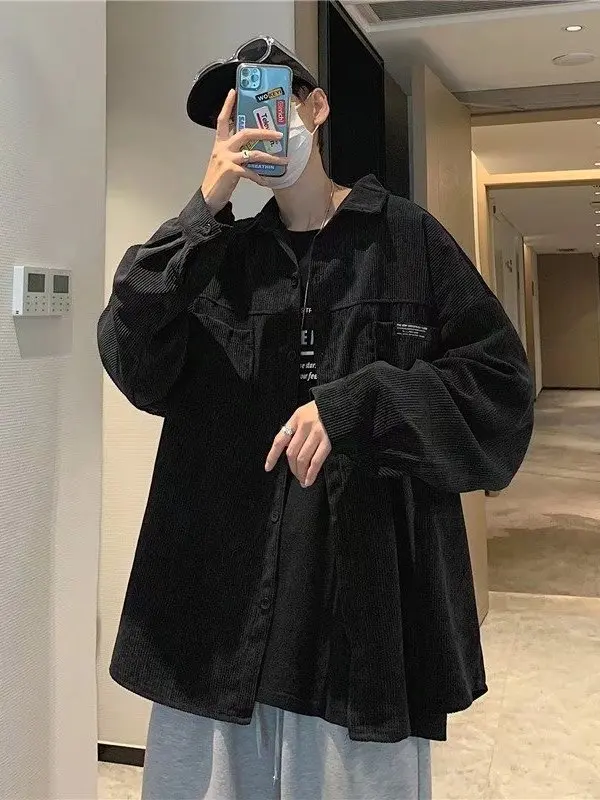 

Вельветовый повседневный мужской летний винтажный гонконгский свободный костюм Harajuku с двойной этикеткой Jaet, теплый длинный свеч на пуговицах