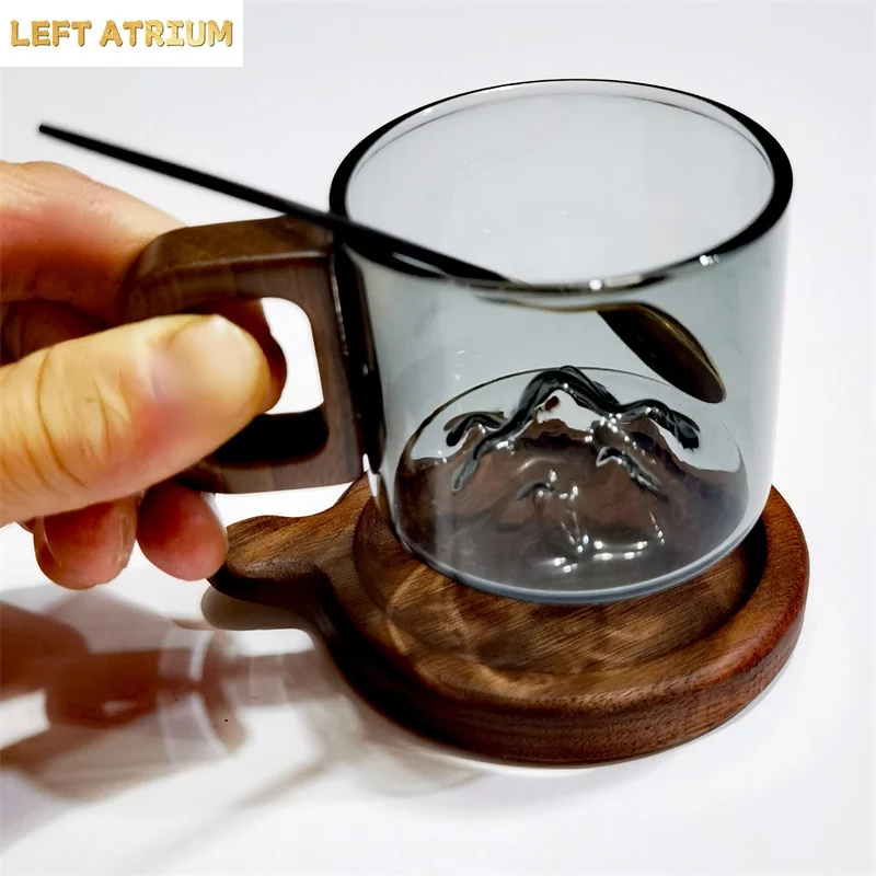 110ML Small Capacity Espresso Glass Coffee Mug With Wooden Tray Spoon Reusable Tea Mug Art Home Barista Coffee Accessories