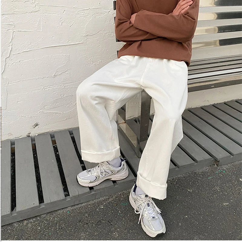 Popularity High Street Retro Hip Hop Fashion Juvenile Pure Color Baggy Men Denim Trousers Korean Style Casual Wide Leg Jeans