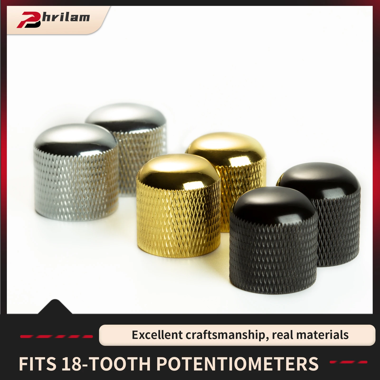 PHRILAM 6 mm gerändelte TL-Top-Kuppelknöpfe aus Stahl mit Stellschraube für TL-E-Gitarre oder Präzisionsbass (4er-Set)