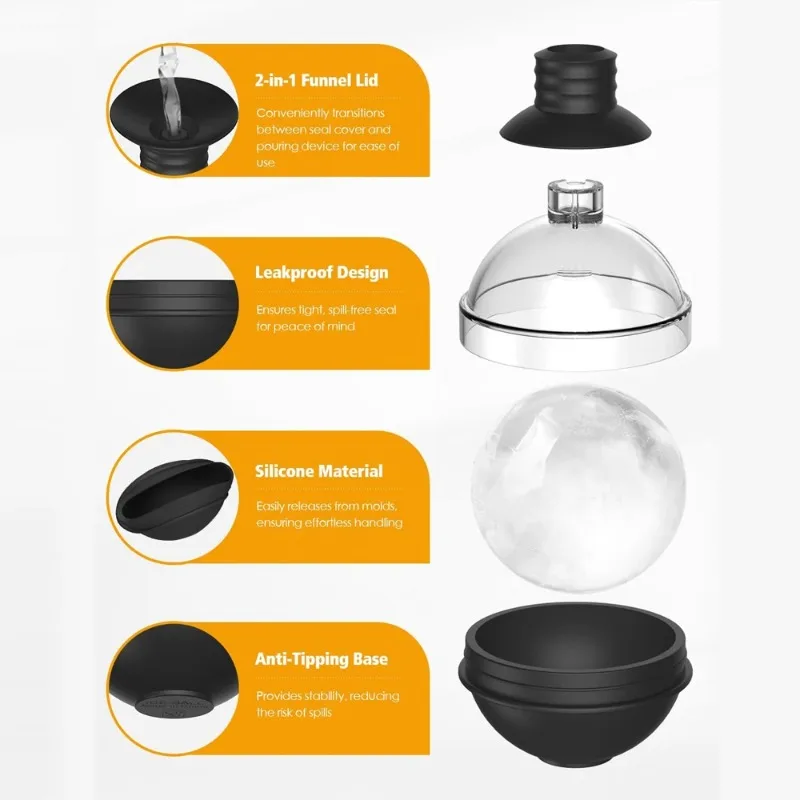 2.4 Inch Large Round Ice Ball Maker Silicone Ice Mold Easy Release Big Sphere Ice Tray for Whiskey Cocktails Home Bar Drinks
