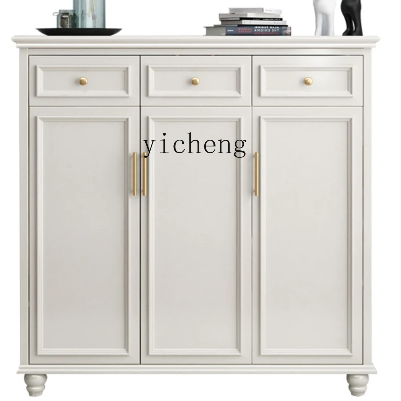 

ZC Solid Wood Shoe Cabinet Simple White Small Apartment Hall Cabinet Living Room Storage Cabinet with Drawer Locker