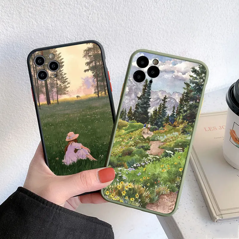 Etui na telefon z motywem kreskówkowego trawnika, w stylu podmiejskim, zapewniające relaks, do iPhone'a 17 16 15 14 11 12 13 Pro Max 16 14 Plus XR XS X, w stylu vintage, urocza tylna obudowa.