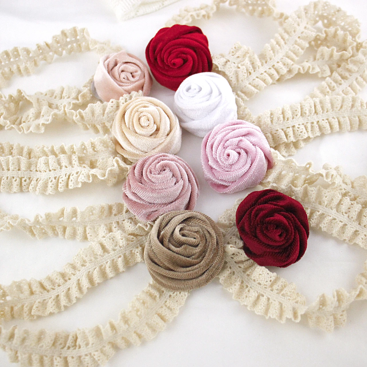 

8pcs Velvet Rose Flower Nylon Headband Baby Girls Cute Hair Accessories Children Hair Flower Newborn Photo Prop Headwear