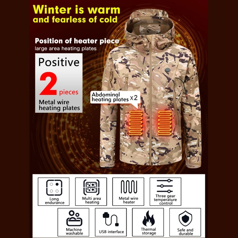 Outdoor Heating Shell Jackets Man Warm Winter Mountaineering Clothing Intelligent Thermal Windbreaker Unisex Hoodies Heat Jacket