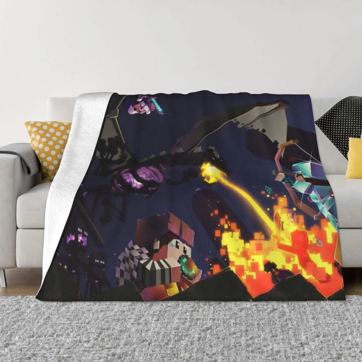 Epic Ender Dragon Battle Throw Blanket anime Comforter warm winter Furry Blankets