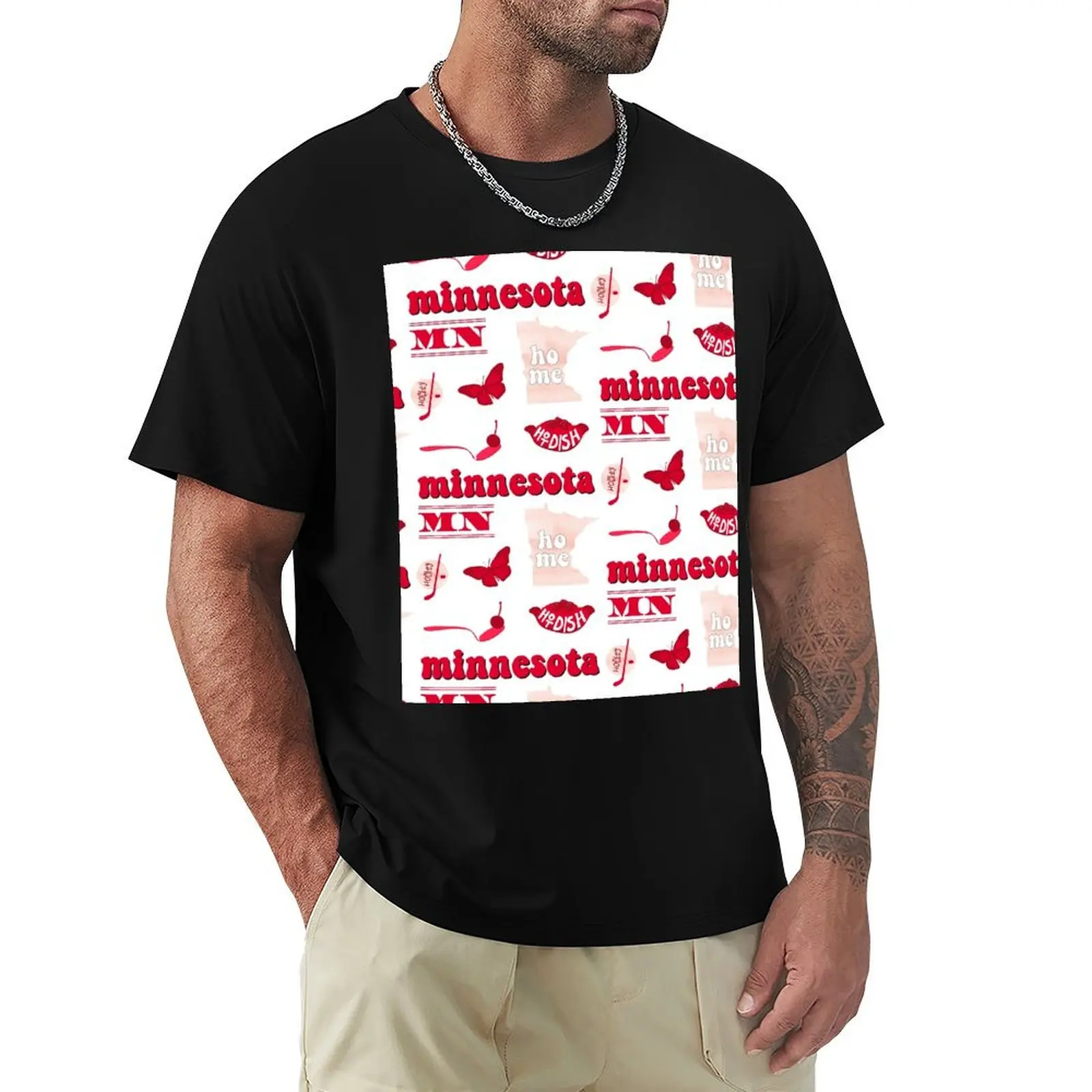 Red Watercolor Minnesota US State Pack T-Shirt Outdoor Work Short Sleeve Top