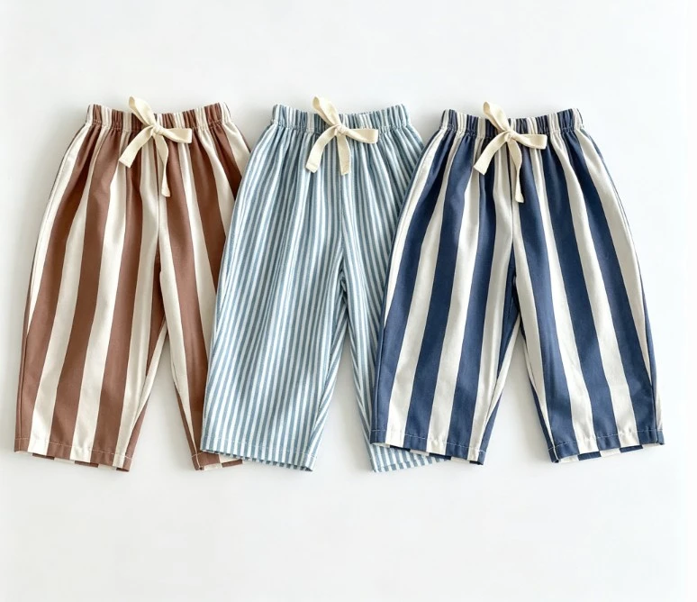 Kids Summer Essential Striped Pants With Bow Tie Elastic Waist Loose Fit Trousers For Boys And Girls All Day Comfort Wear Pants