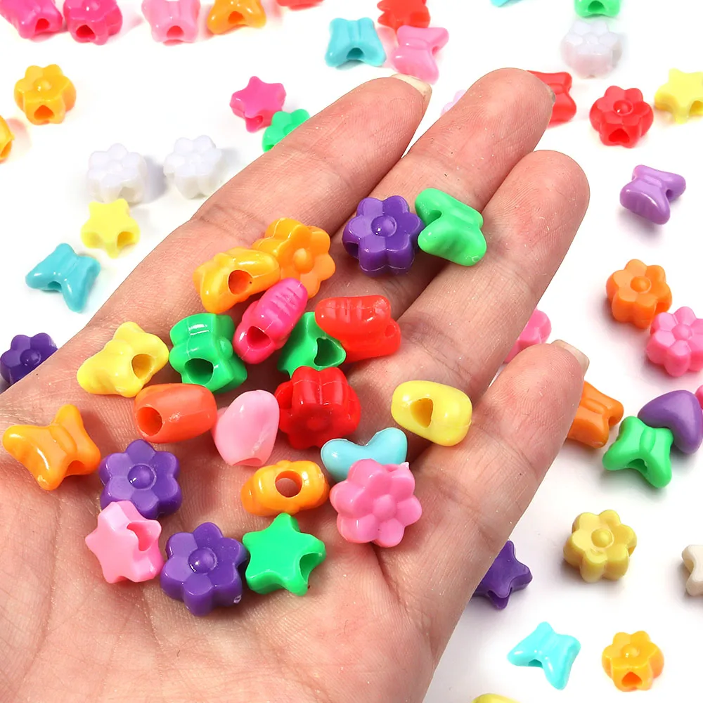 100Pcs Acrylic Heart Star Butterfly Flower Beads Loose Spacer Beads Large Hole Beads for Jewelry Making Diy Bracelet Accessories