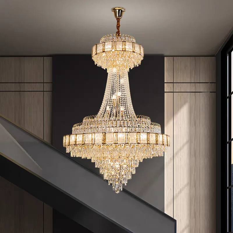 

Duplex Large Gold Crystal Chandelier Led High-end Luxury Hanging Lamp Cristal Lustres for Staircase Villa Lobby Home Decoration