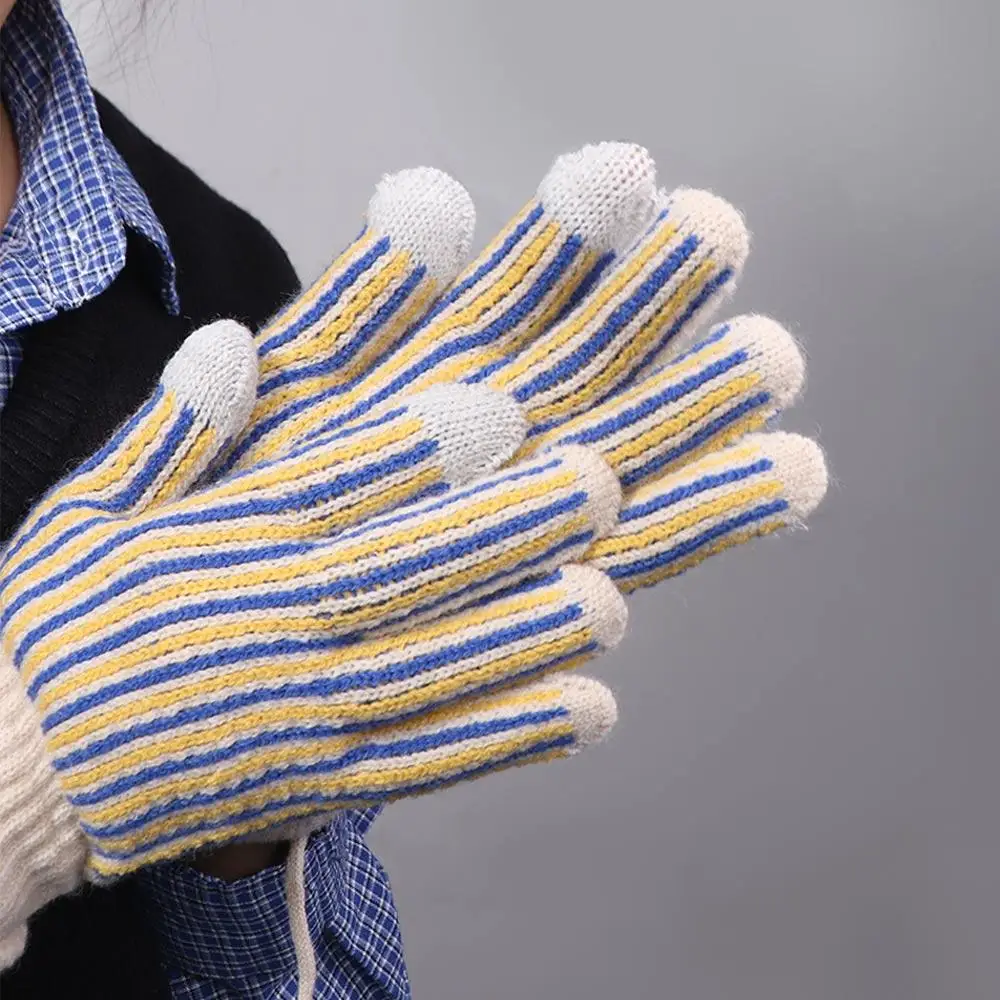 Fashion Thickened Striped Gloves Wool Letter Knitted Gloves Hanging Neck Windproof Winter Velvet Mittens Outdoor