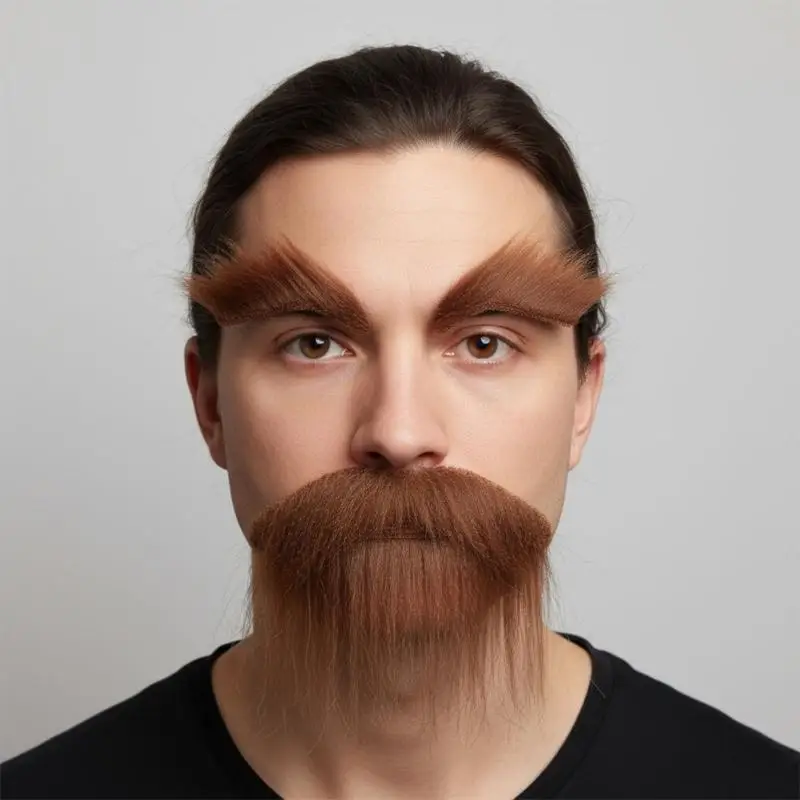 39BD Fake Mustache and Eyebrows Set,Adhesive Fake Beard,Novelties Realistic Facials Hair for Cosplay Costume Halloween Party