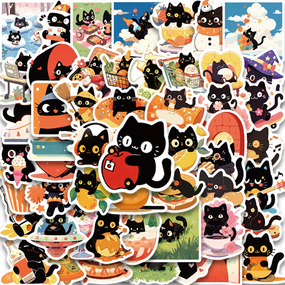 60pcs Cartoon Cute Cat Notes Stickers for Scrapbooking Envelope Skateboard IPad Funny Daily Kitten Aesthetic Waterproof Decals