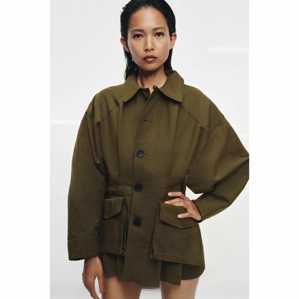 Fashionable Casual Style Women's Long Sleeve Turn-down Collar Waist-cinched Coat New Summer 2026 Versatile Cotton Blend Outer...