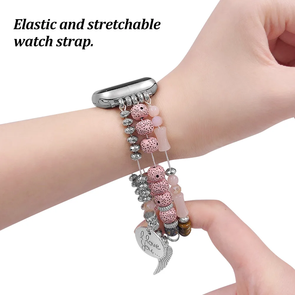 Vintage Wing Charm Beaded Strap for Apple Watch S11 10 9 8 7 6 5 Letter Disc Bracelet for IWatch Band 38 40 41 42 44 45 46 49mm