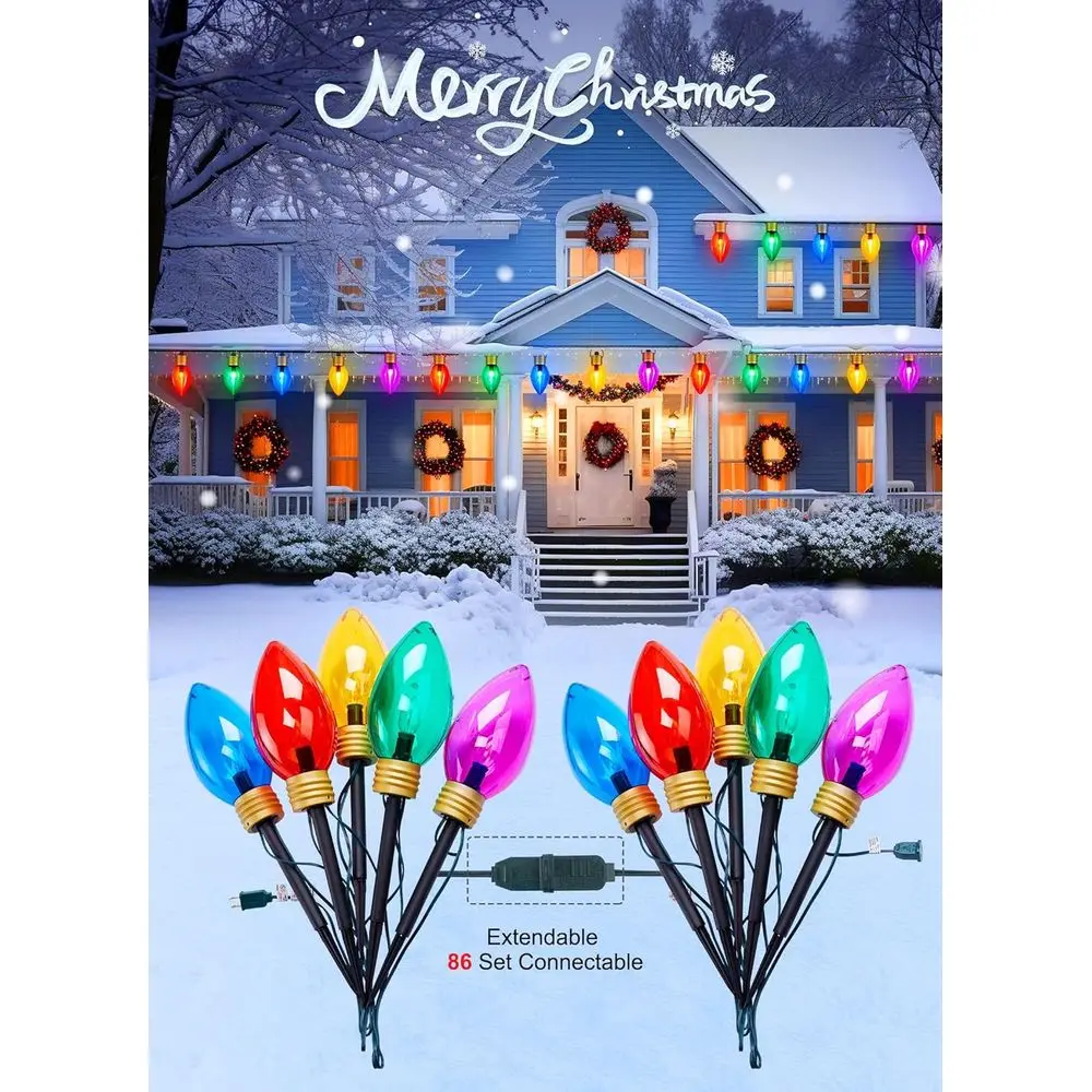 11ft 5 LED جامبو C9 أضواء عيد الميلاد في الهواء الطلق للمسار والحديقة، زينة متعددة الألوان مقاومة للماء لساحة العطلات والحديقة
