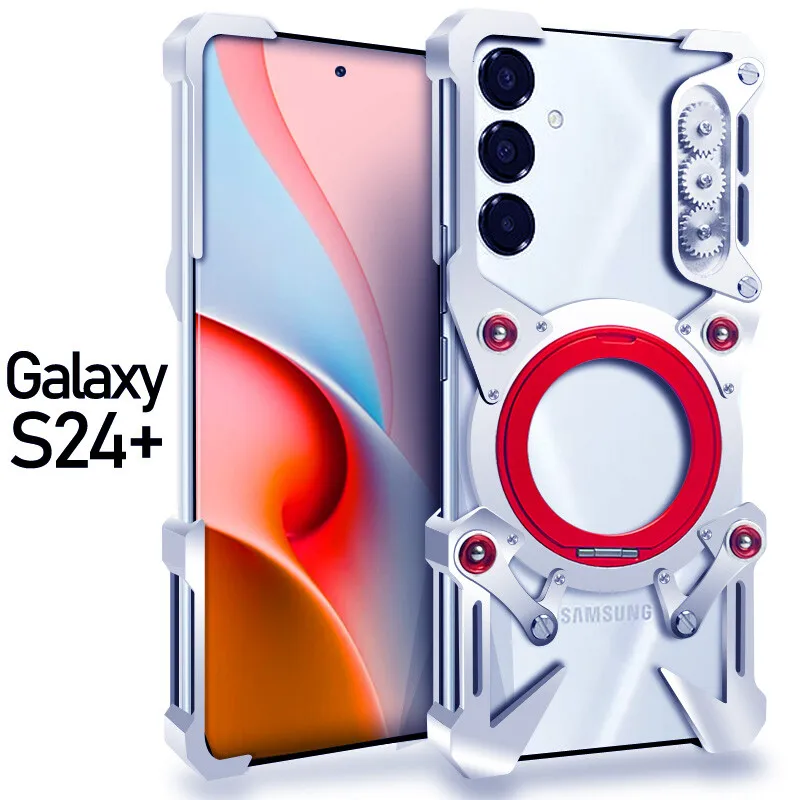 Capa de telefone com amortecedor de metal de alumínio para Samsung Galaxy S25 Plus S24 S23 S22 Ultra Ring Stand Phone Holder Capa dura